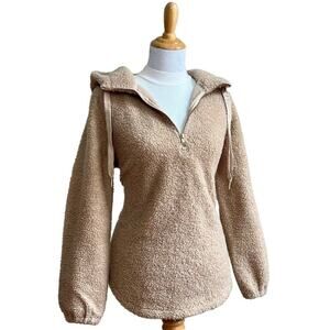 LOFT Sherpa Teddy Neutral Tan Cozy Fleece Hoodie Sweater Womens Medium